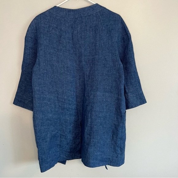 Vintage Louben Canada Linen Open Front Cardigan Blazer Blue Sz S Blue minimalist - Picture 10 of 12